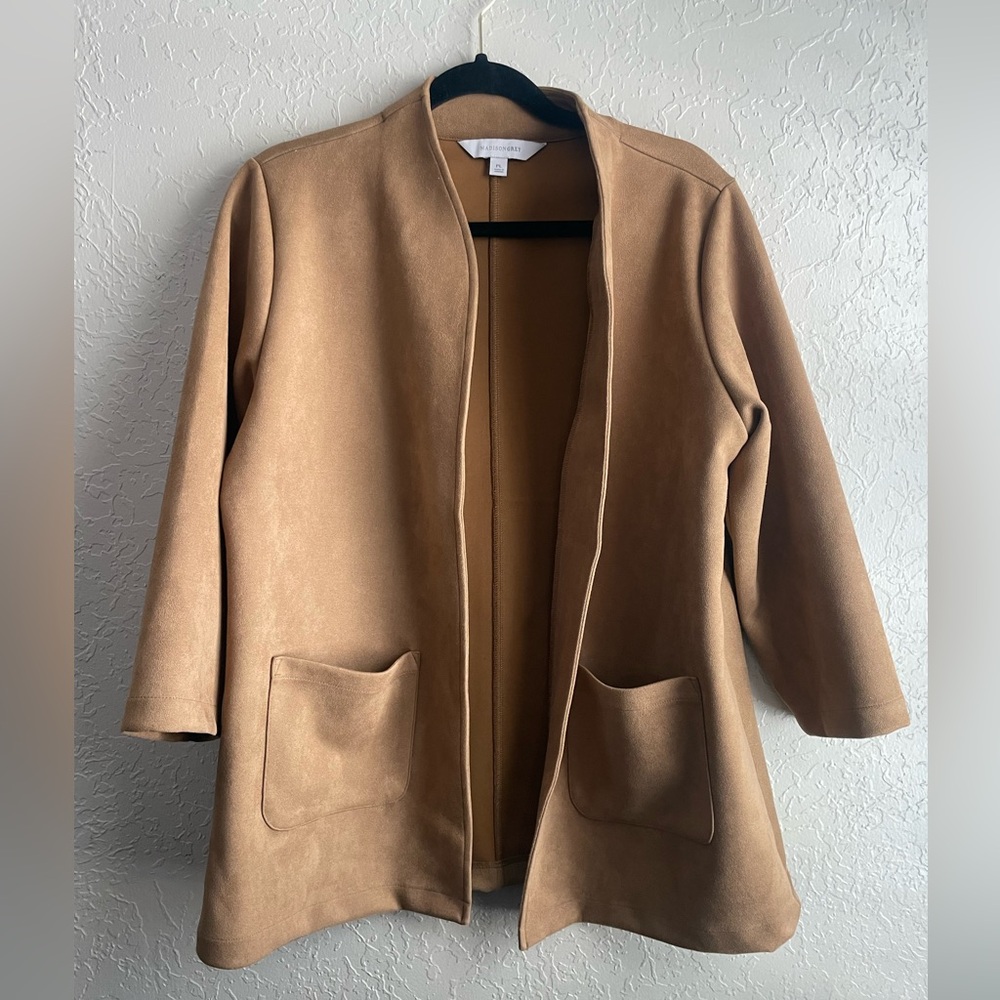 Madison Grey Womens Brown Cardigan With Pockets Suede look sizePL